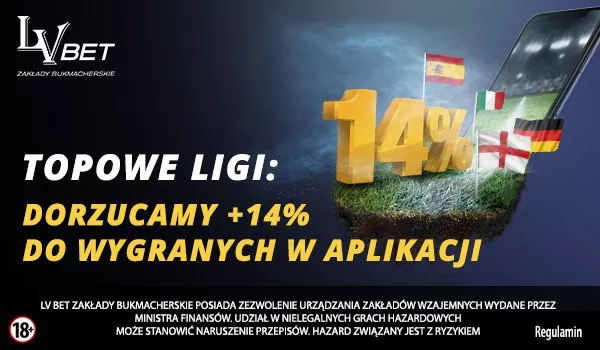 14 procent więcej na topowe ligi w LVbet!