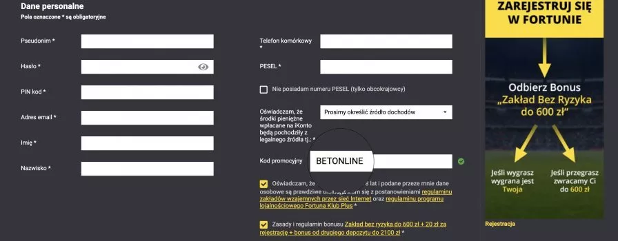 Fortuna kod promocyjny 2024 - jak i gdzie wpisać?