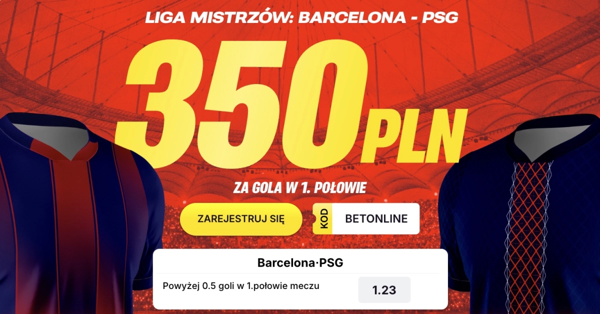 Premia za gol w 1. połowie meczu Barca – PSG