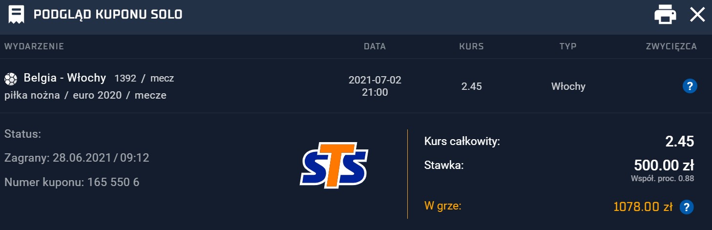 Belgia Włochy typy bukmacherskie STS