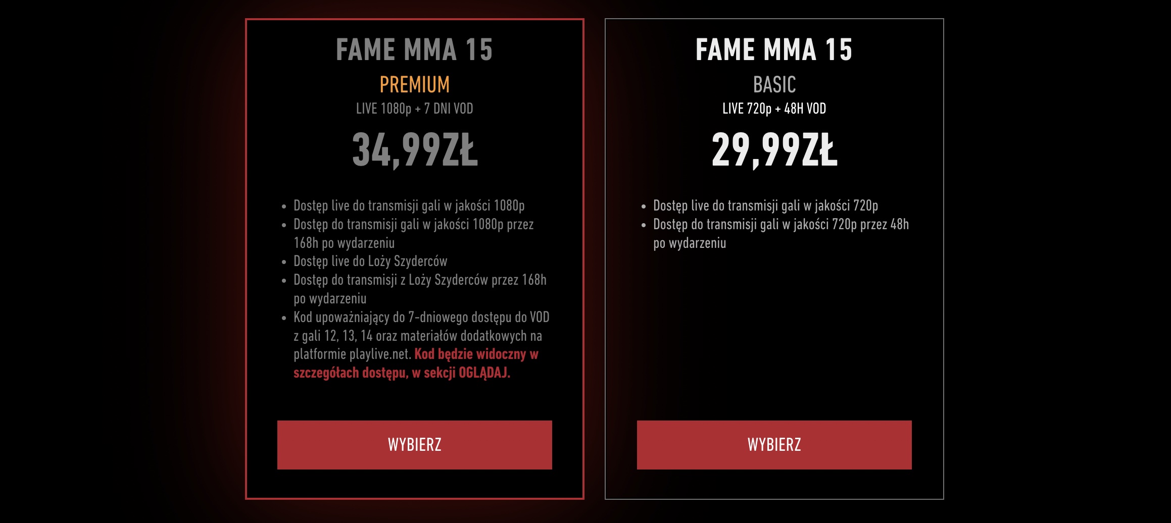 FAME MMA pakiety PPV