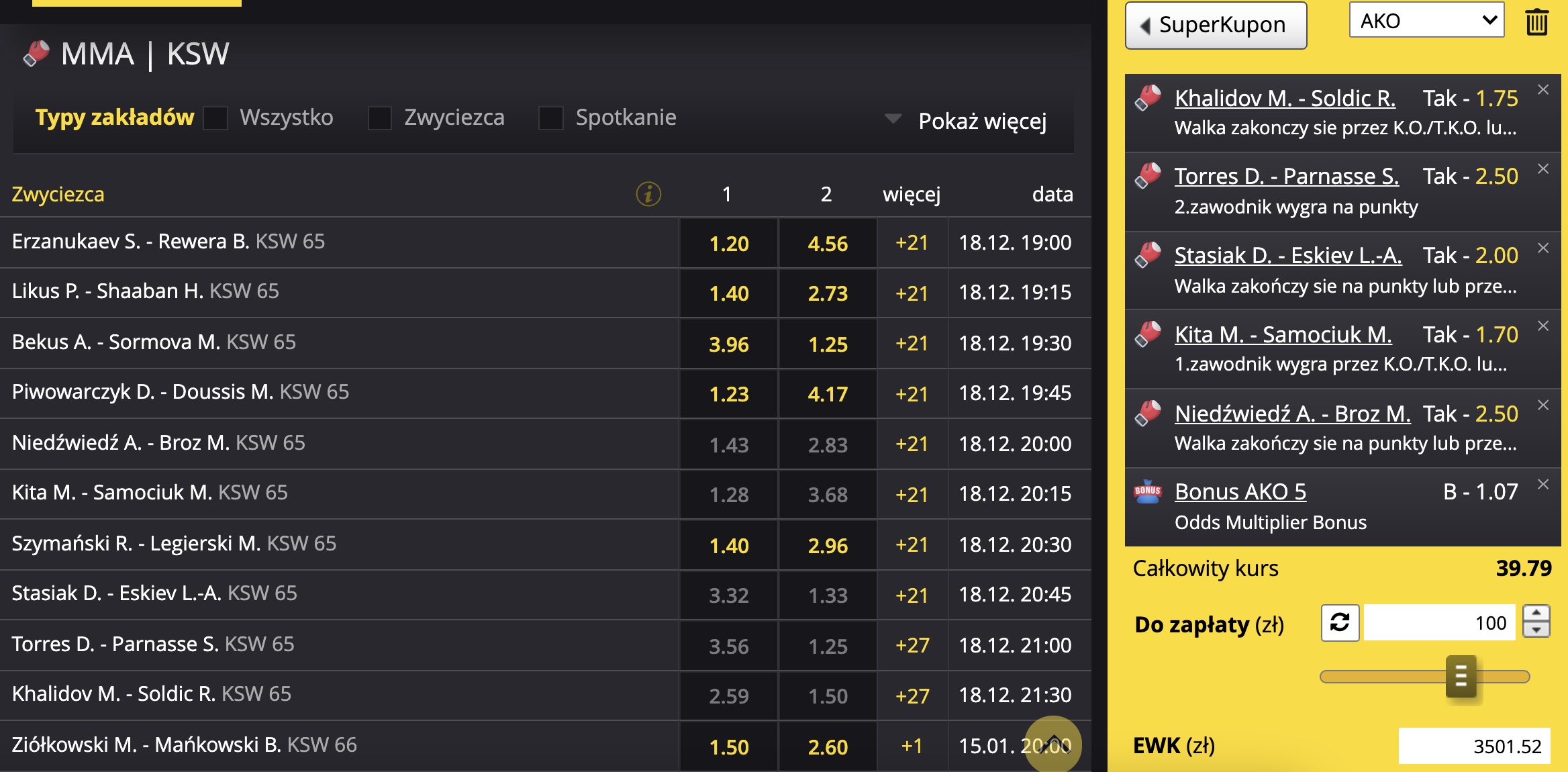Fortuna kupon online na KSW 65