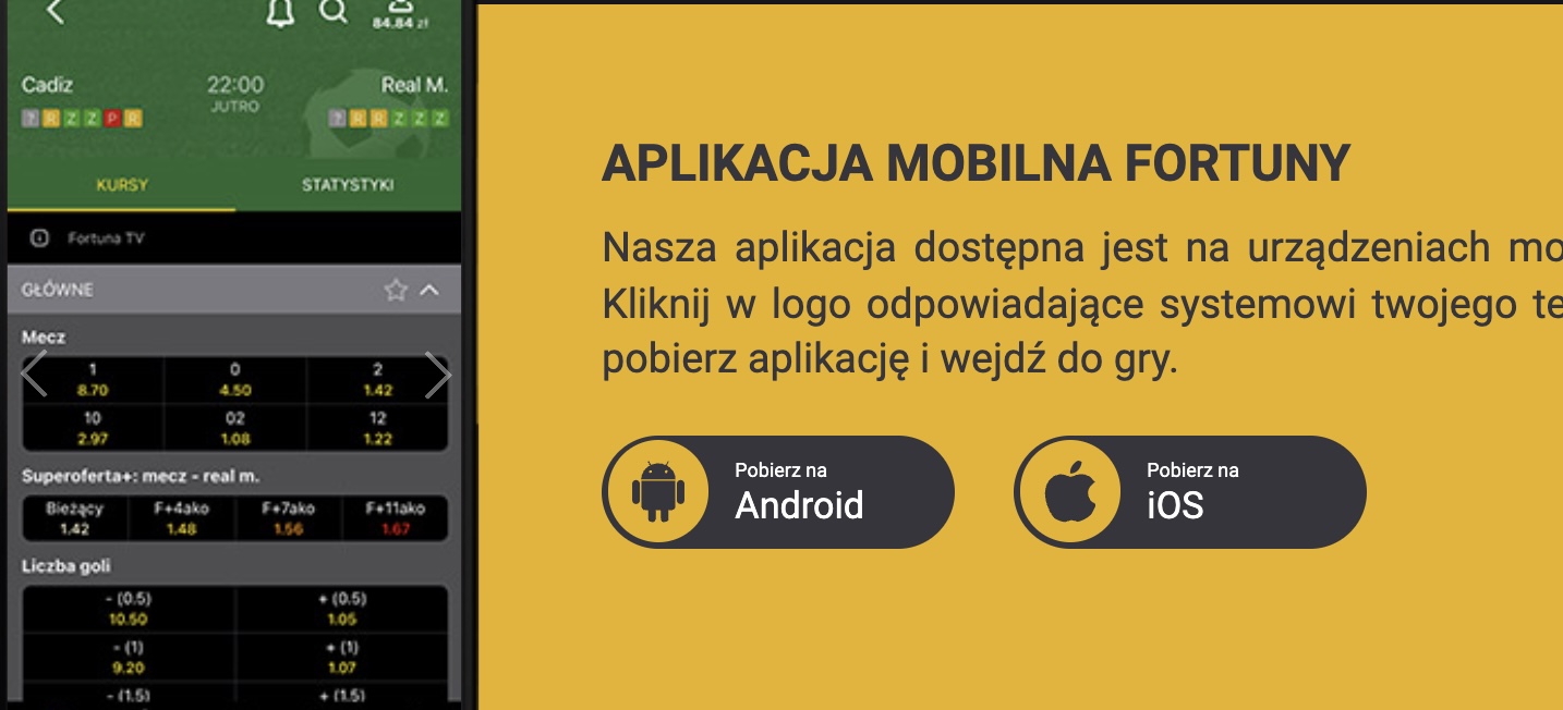 Fortuna aplikacja mobilna na telefon