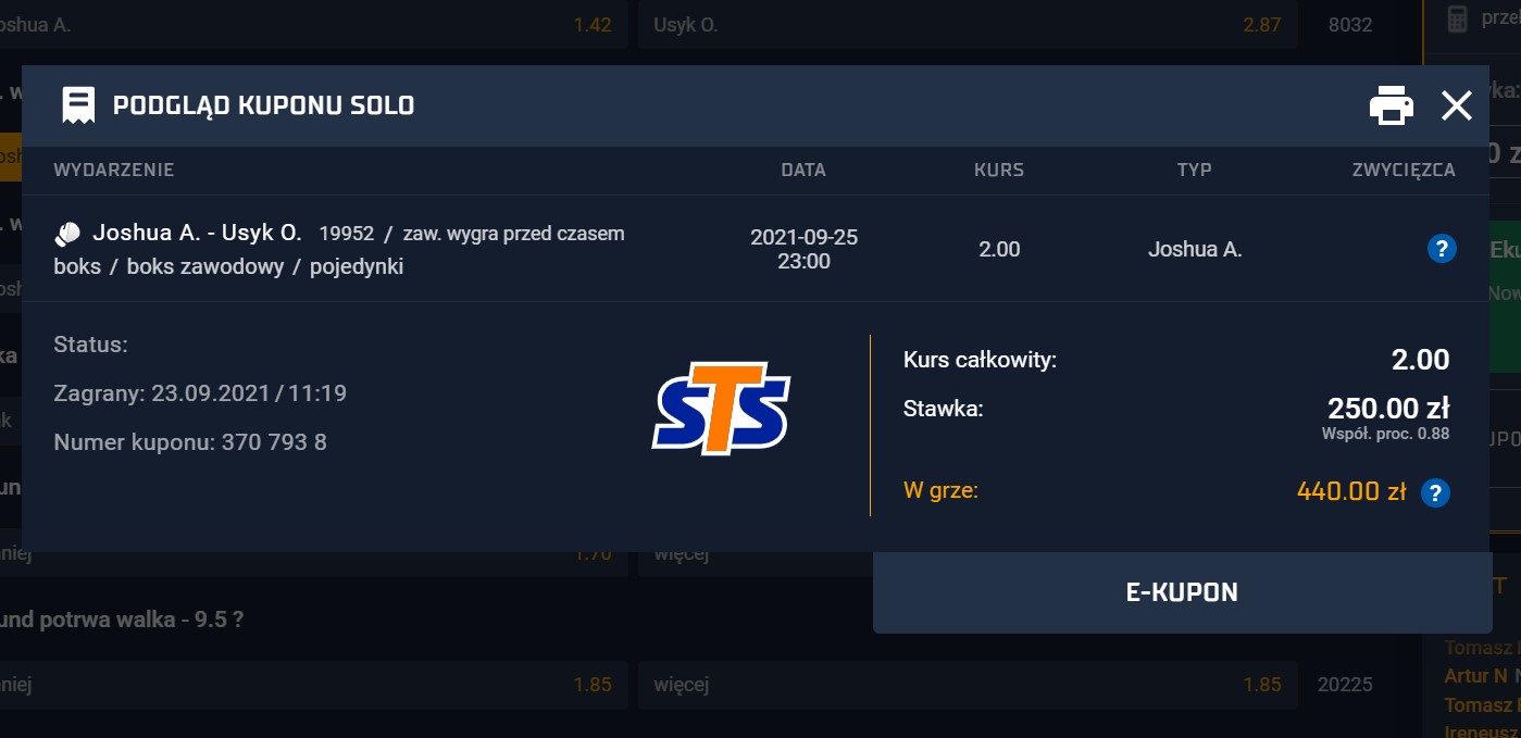 Joshua - Usyk STS typy - kupon na walkę