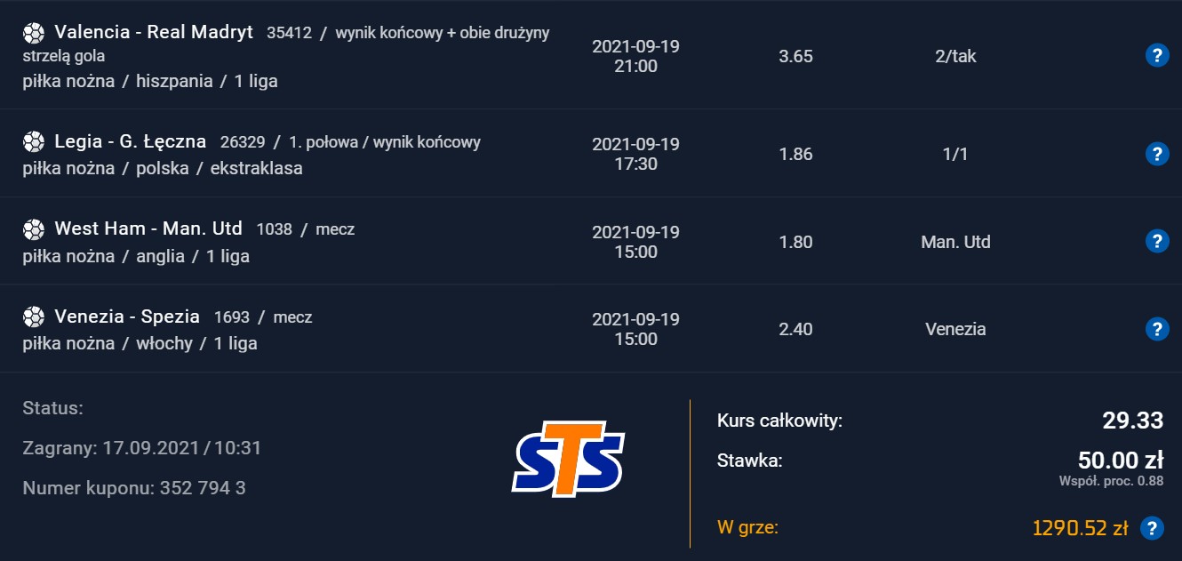 STS typy na dzisiaj - 19 września (niedziela)