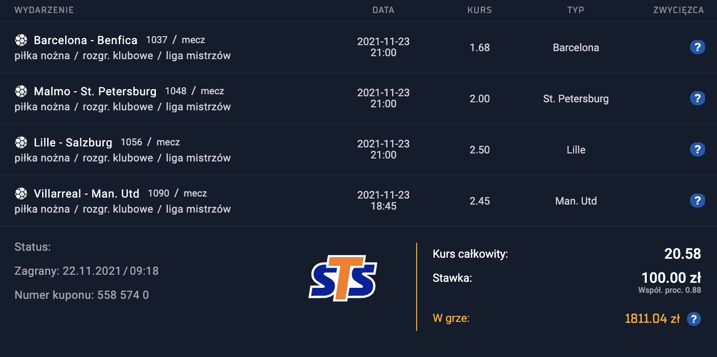 Liga Mistrzów typy STS