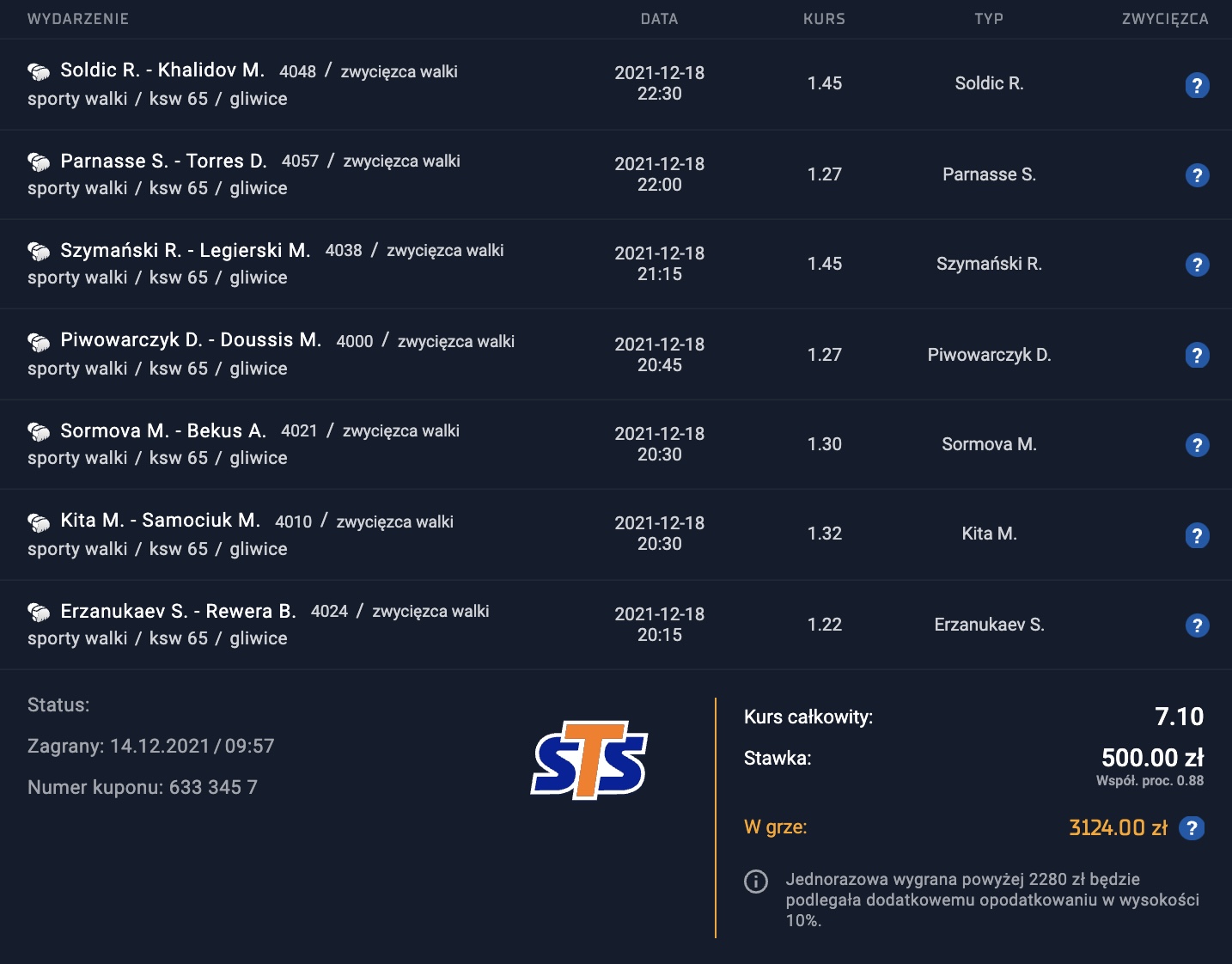 KSW 65 typy kupon STS