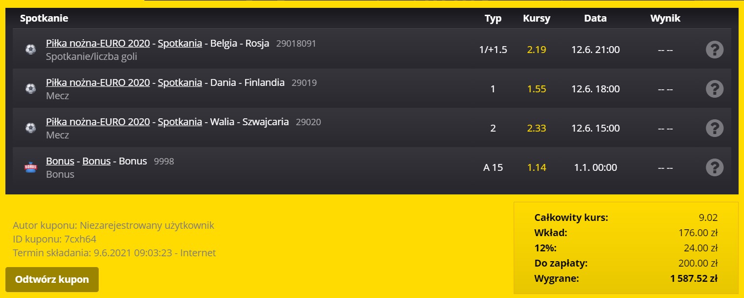 Typy Fortuna na Euro 2020 - 12 czerwca (sobota)