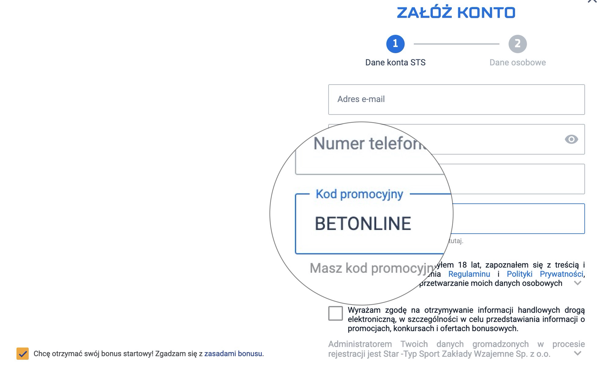 sts z kodem promocyjnym BETONLINE