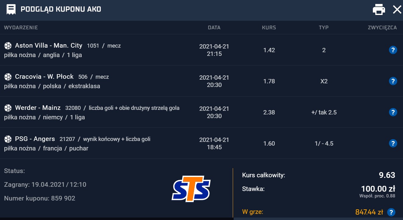 STS kupon na dzisiaj 