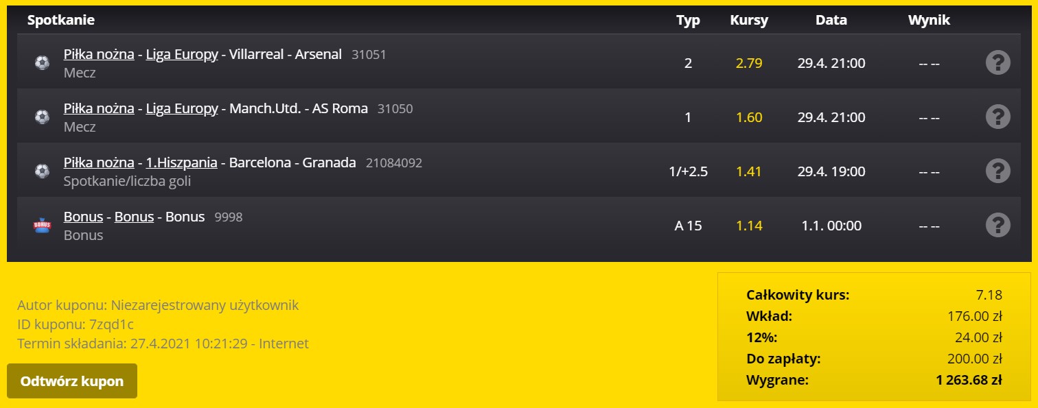 Liga Europy gotowy kupon Fortuna z typami